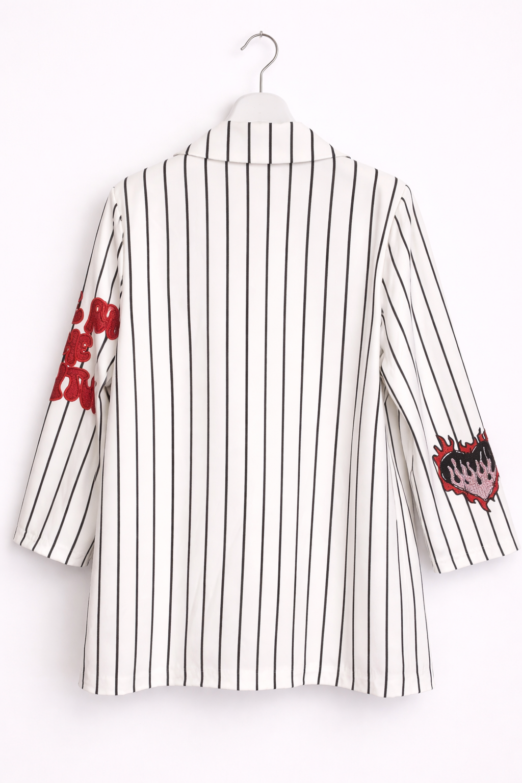 Çizgili Patch Detaylı Kadın Blazer Ceket – beyaz