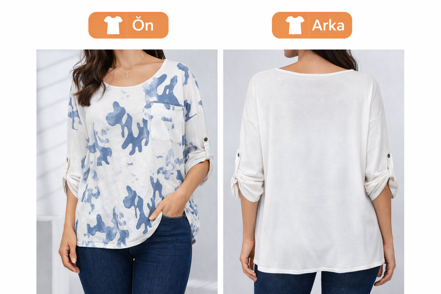 Desenli Oversize Bluz-beyaz 