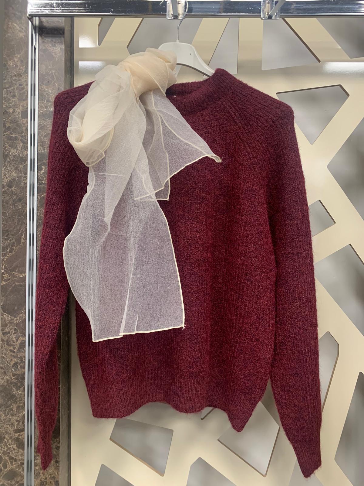 Fular Detaylı Kazak -bordo