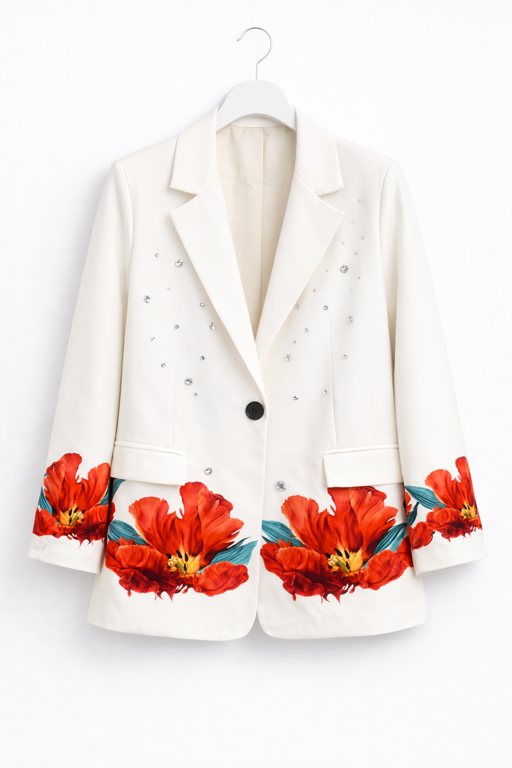 Gelincik Desenli Taş Detaylı  Oversize Blazer Ceket 