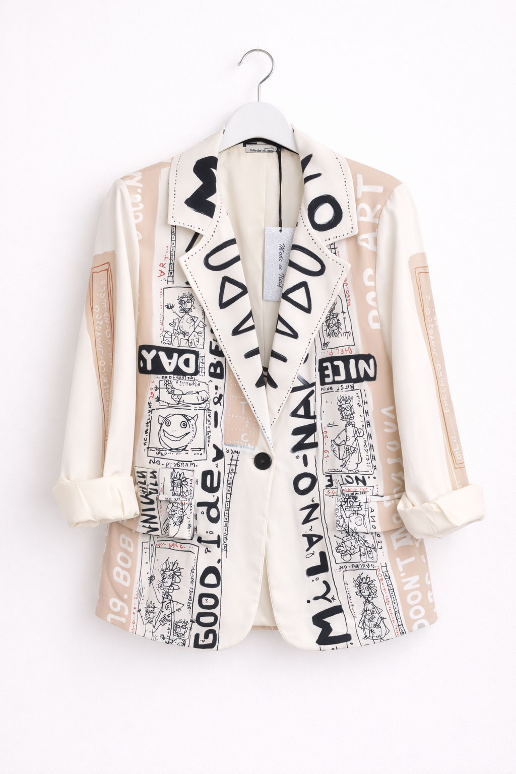 Grafik Desenli Kadın Blazer Ceket – Oversize İtalyan Stil Şık Ceket