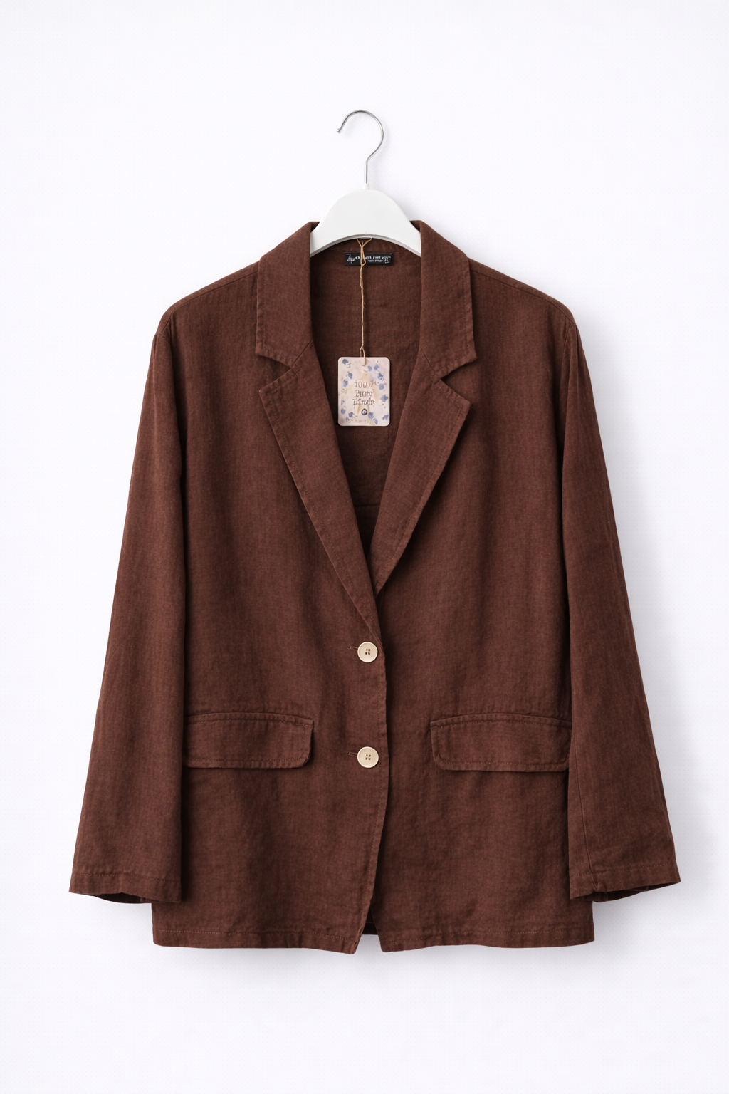 Kahve Keten Takım – Salaş Kesim Blazer Ceket & Bol Paça Pantolon Takım