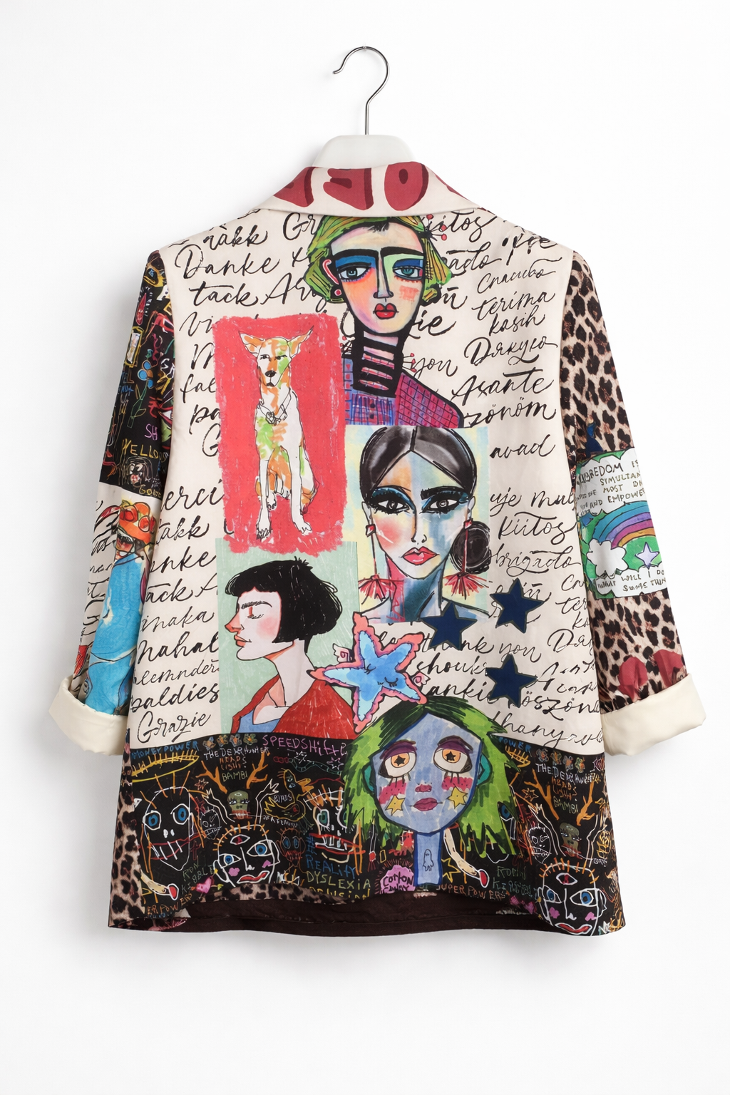Leopar Desenli Graffiti Baskılı Kadın Blazer Ceket – Oversize Şık Tasarım Ceket