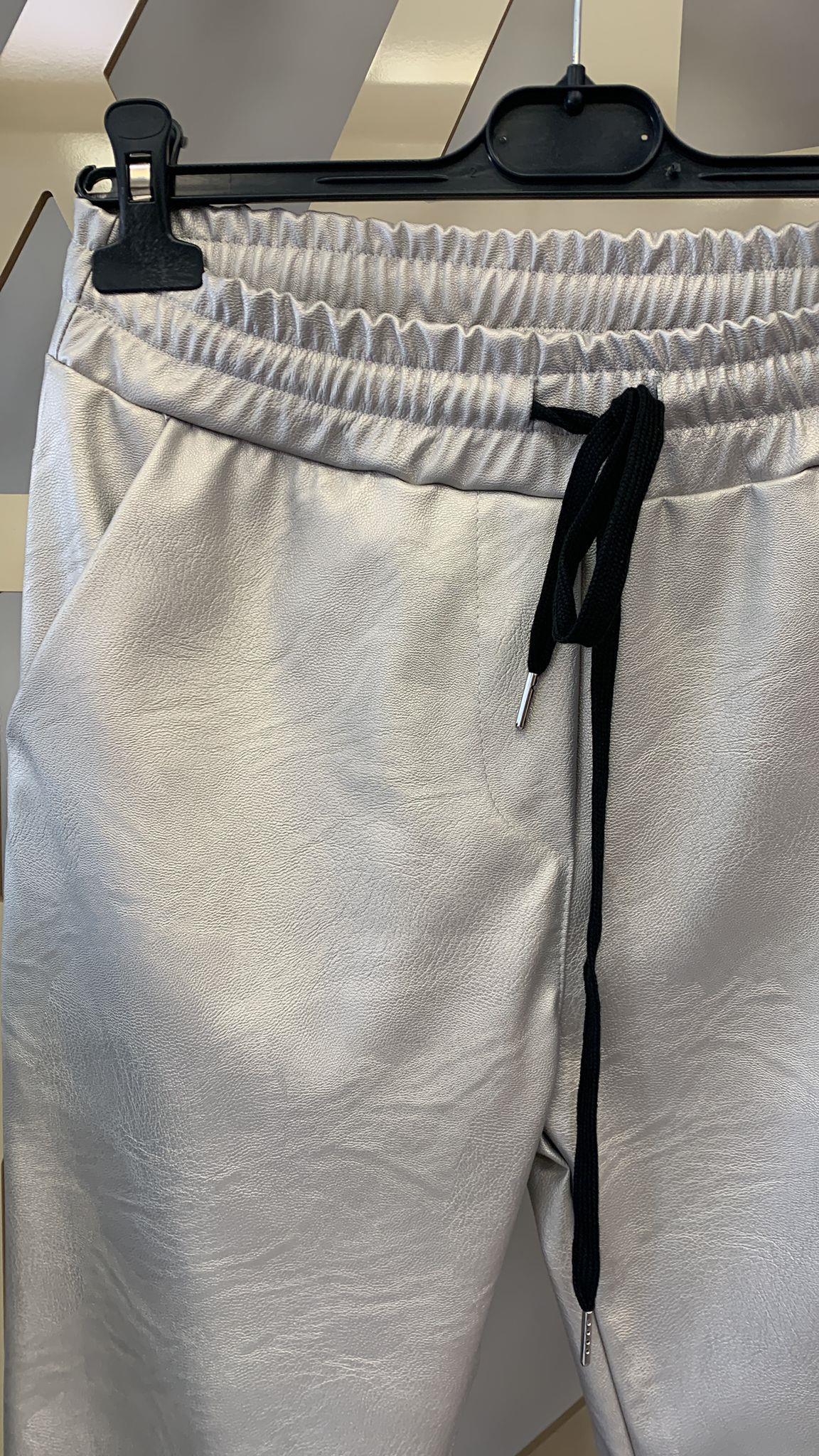 Metalik Parlak Jogger Pantolon - Gümüş Gri