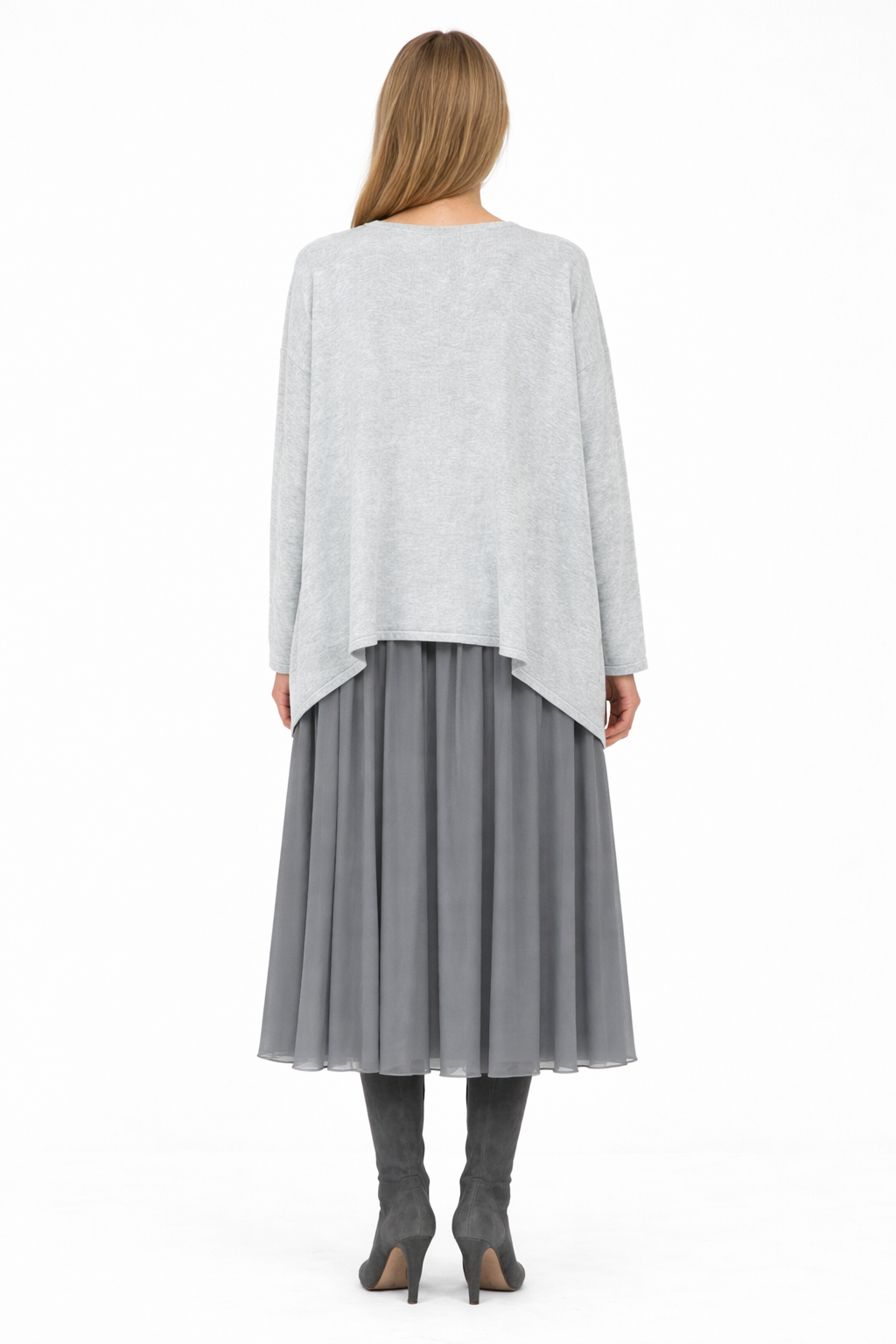 Oversize Gri Triko Tasarım Elbise