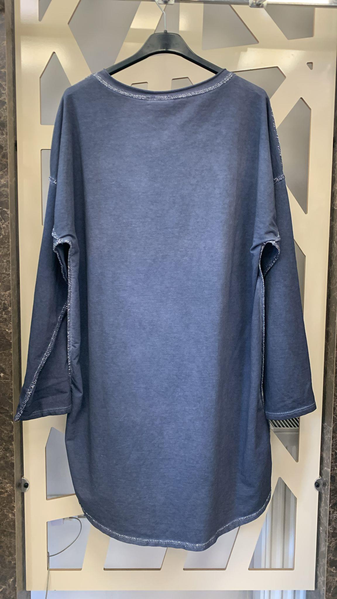 Sim Dikiş Detaylı Oversize Beden Tunik-mavi