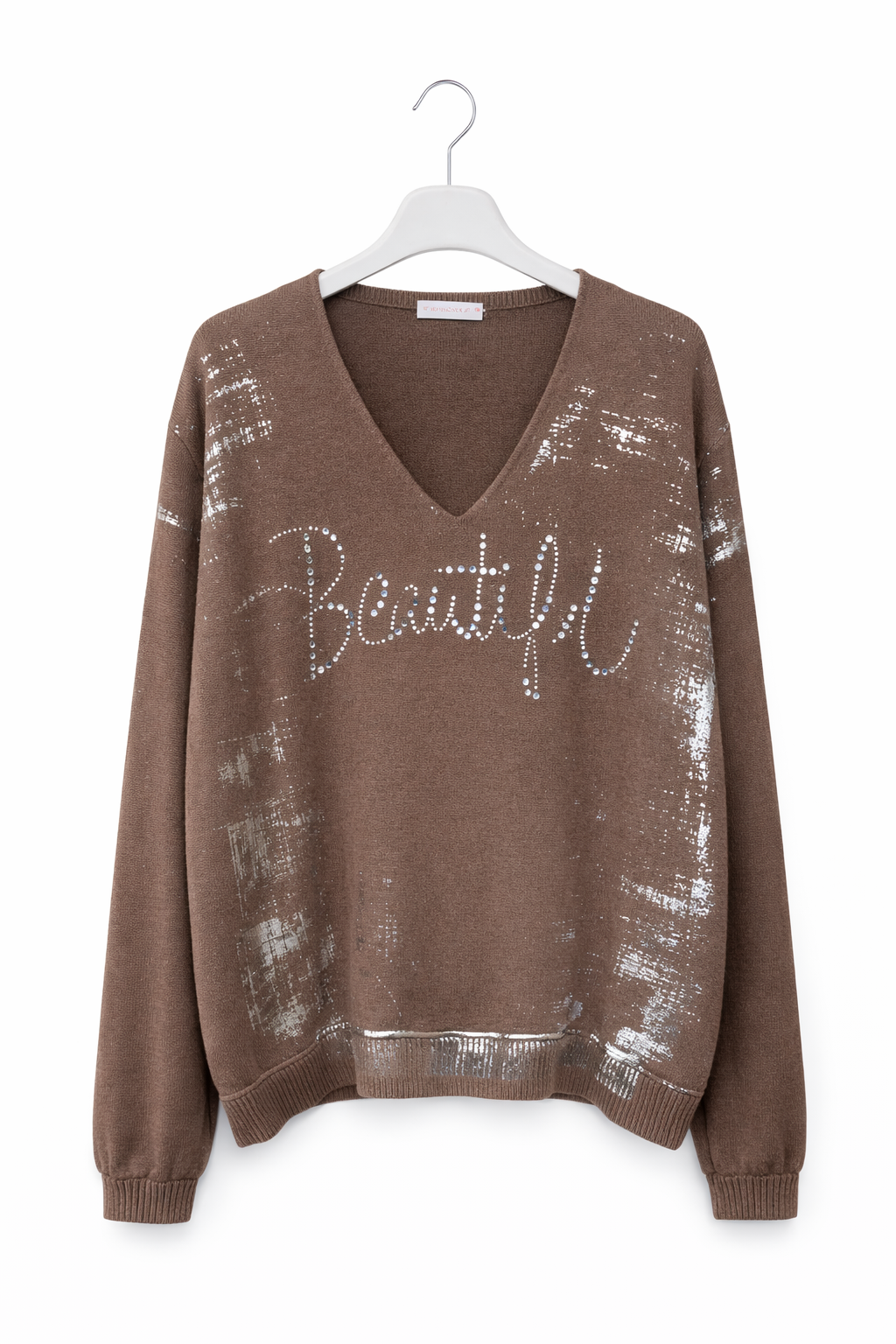 Varak Detaylı Taş Baskılı Bluz-kahve