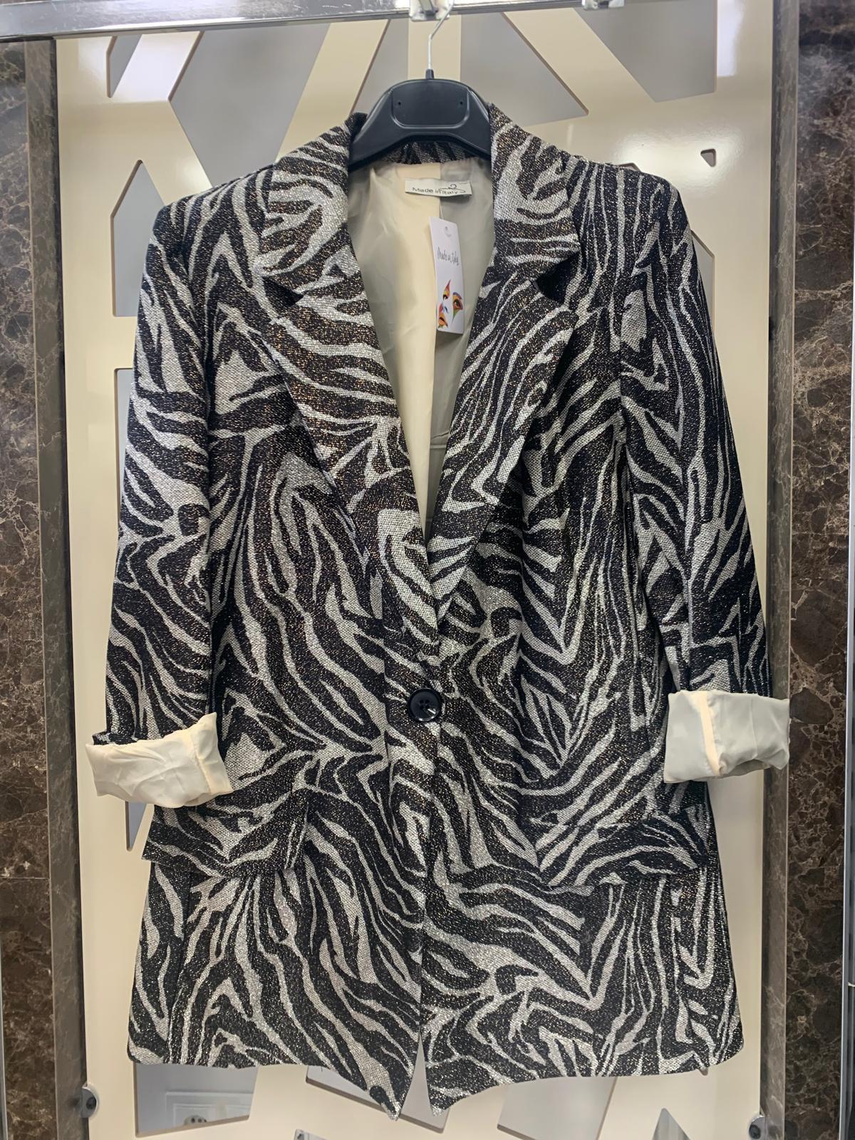 Zebra Desenli Gabardin Simli Kumaş Blazer Ceket 