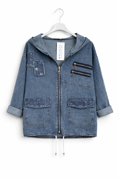  Kot Ceket Kapüşonlu – Oversize Denim Ceket Fermuarlı Cepli