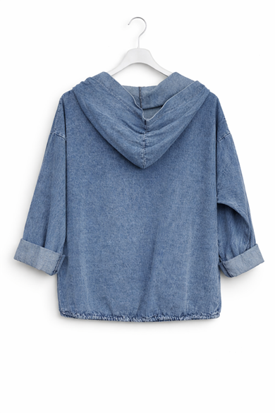  Kot Ceket Kapüşonlu – Oversize Denim Ceket Fermuarlı Cepli