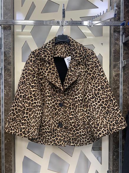  Leopar Desenli Pelerin Kol Ceket