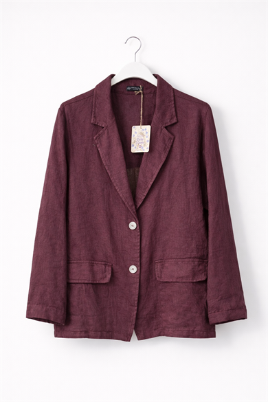 Bordo Keten Takım – Salaş Kesim Blazer Ceket & Bol Paça Pantolon Takım