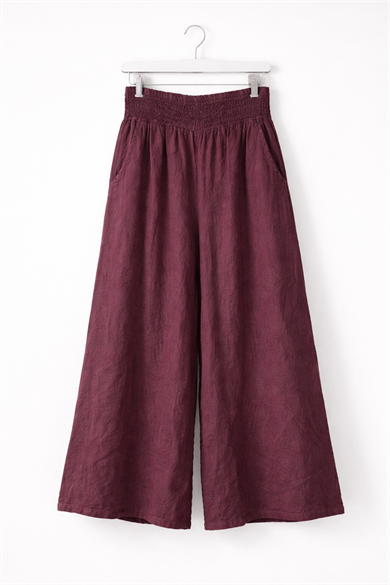 Bordo Keten Takım – Salaş Kesim Blazer Ceket & Bol Paça Pantolon Takım