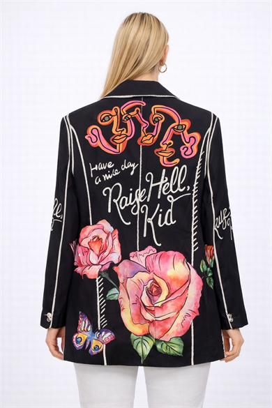 Desenli  Kadın Ceket-siyah 