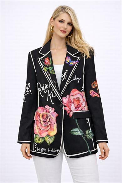 Desenli  Kadın Ceket-siyah 