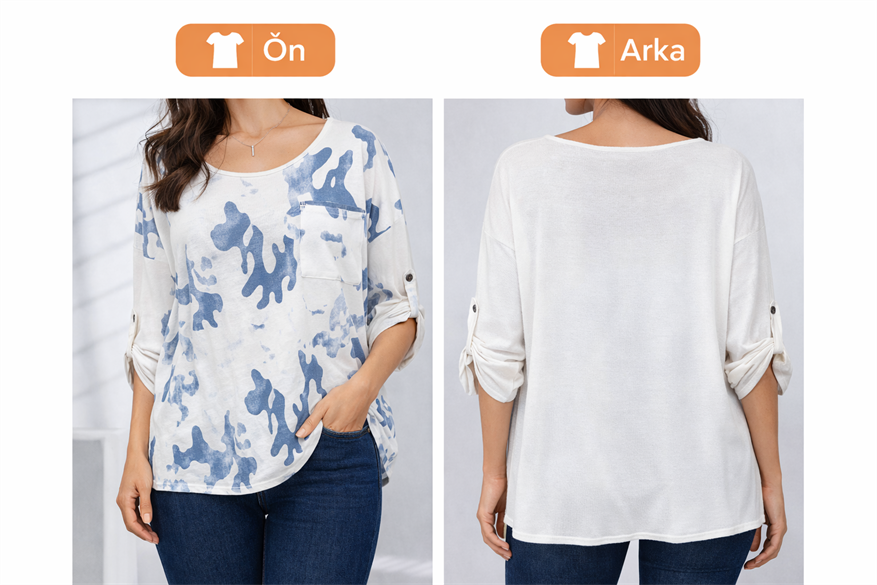 Desenli Oversize Bluz-beyaz 