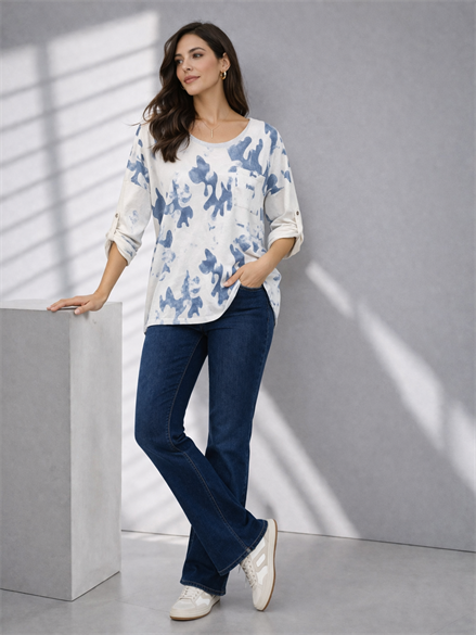 Desenli Oversize Bluz-beyaz 