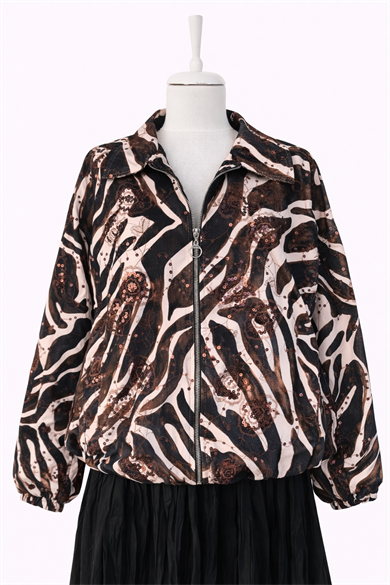 Desenli Payet Detaylı Bomber Ceket-bej