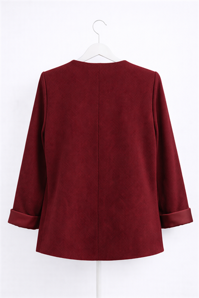 Düğme Detaylı Triko Hırka -Bordo