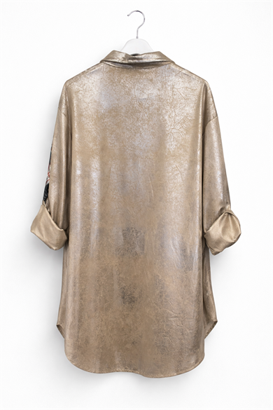 Gold Desenli Oversize Gömlek -kahverengi