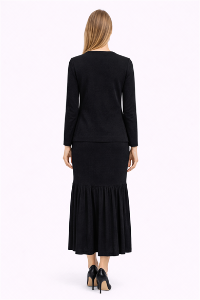 Gold Düğme Detaylı Siyah Kadın Ceket & Etek Takım