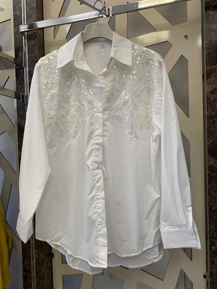 İşlemeli İtalyan Tasarım Gömlek-beyaz 
