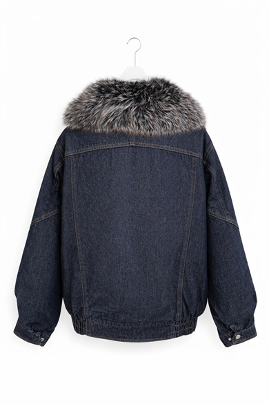 İthal Kürklü Kot Mont – Çıkarılabilir Yaka Kürklü, Standart Beden