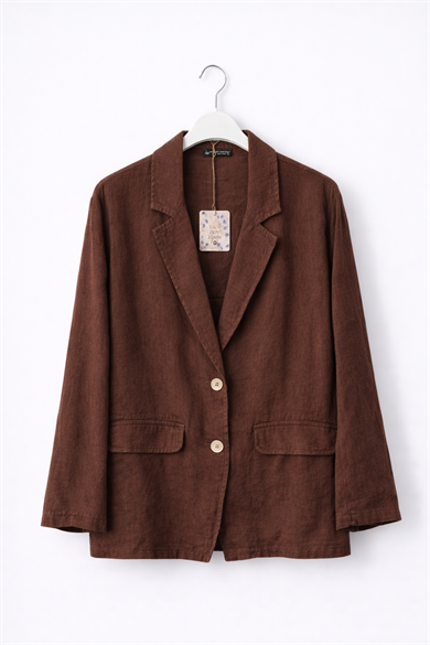 Kahve Keten Takım – Salaş Kesim Blazer Ceket & Bol Paça Pantolon Takım