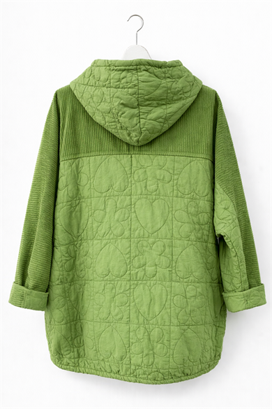 Kapitone ve Kadife Detaylı Ceket-yeşil