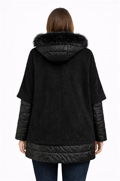 Kapüşonlu Kürk Detaylı Şişme Mont – siyah 