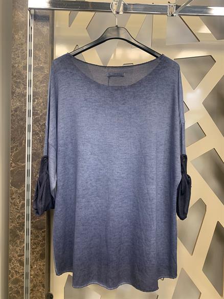 Kolları ve Arkası Triko Önü Yazılı Bluz-lacivert