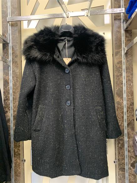 Kürklü Yün Kaban -siyah