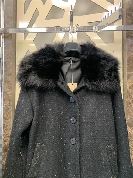 Kürklü Yün Kaban -siyah