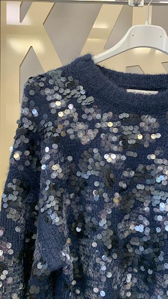 Lacivert Payetli Triko Kazak