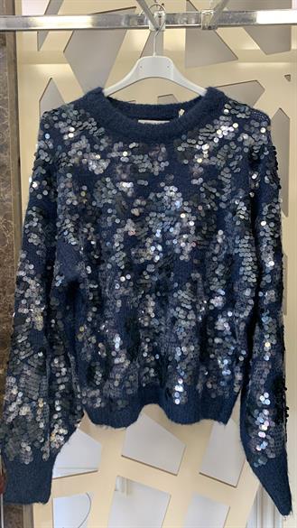 Lacivert Payetli Triko Kazak