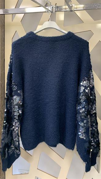 Lacivert Payetli Triko Kazak