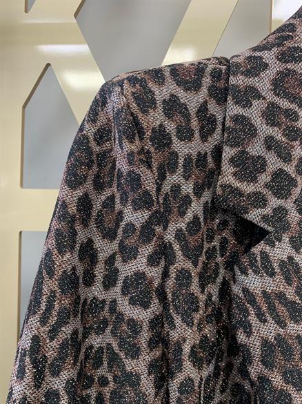 Leopar Desenli Gabardin Simli Kumaş Blazer Ceket 