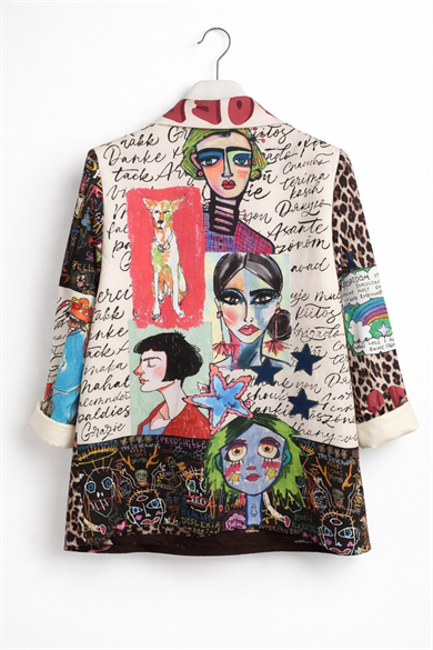 Leopar Desenli Graffiti Baskılı Kadın Blazer Ceket – Oversize Şık Tasarım Ceket