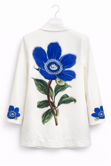 Mavi  Çiçek Desenli Blazer Ceket