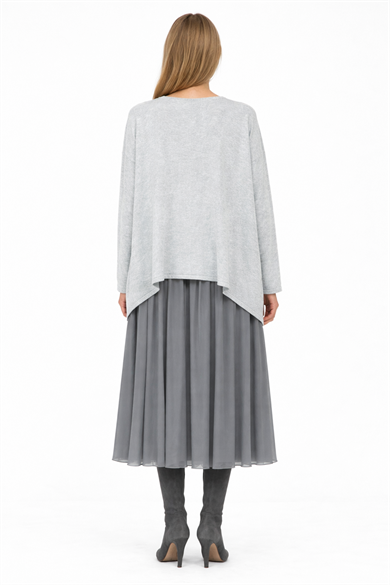 Oversize Gri Triko Tasarım Elbise