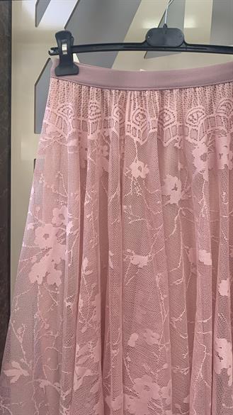 Pudra Dantel Midi Etek