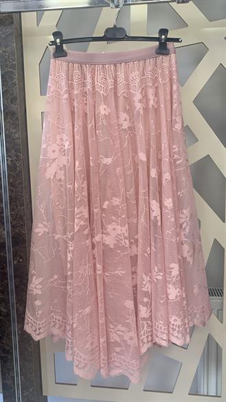 Pudra Dantel Midi Etek