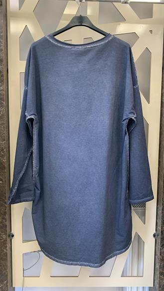 Sim Dikiş Detaylı Oversize Beden Tunik-mavi