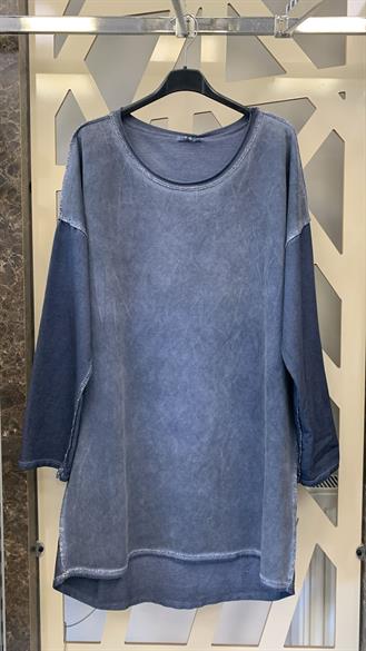 Sim Dikiş Detaylı Oversize Beden Tunik-mavi