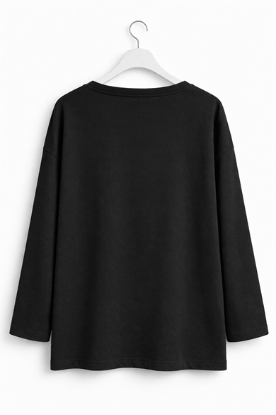 Siyah  Taş Baskılı  Bluz – Çiçek Desenli Uzun Kollu Şık ve Rahat Bluz