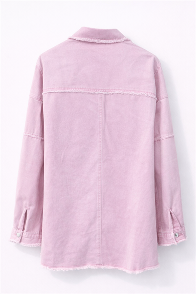Taş Detaylı Pembe Denim Ceket