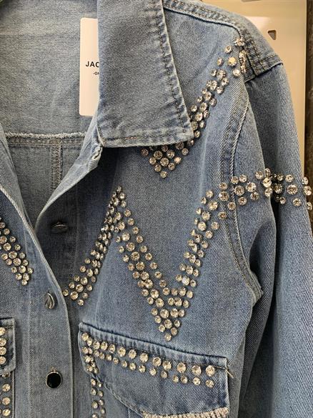 Taş İşlemeli Tasarım Kot Ceket -mavi