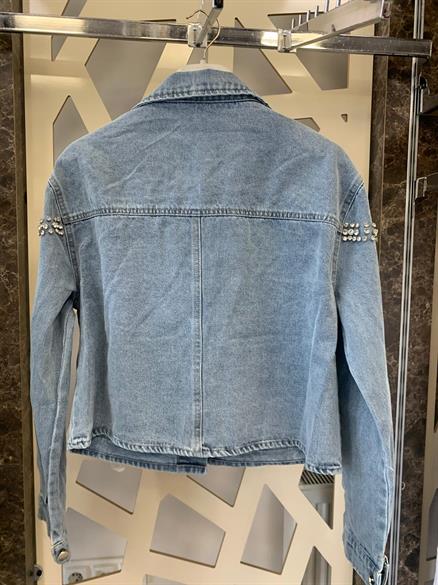 Taş İşlemeli Tasarım Kot Ceket -mavi