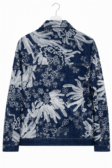 Tül İşlemeli ve Payet Detaylı Kot Ceket 