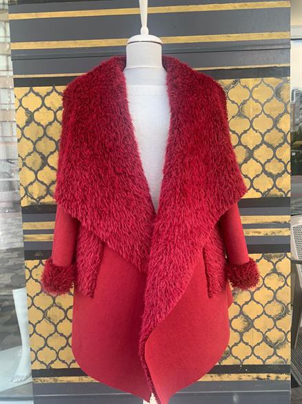 Yakası Kürklü Ceket-Bordo